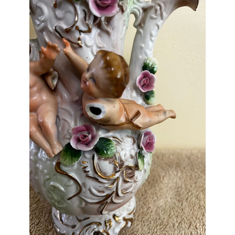 Set2pcs Vintage Ucagco Ceramic  Cherubs Ewer Pitcher/Vase 10" HandPainted - Picture 8 of 8